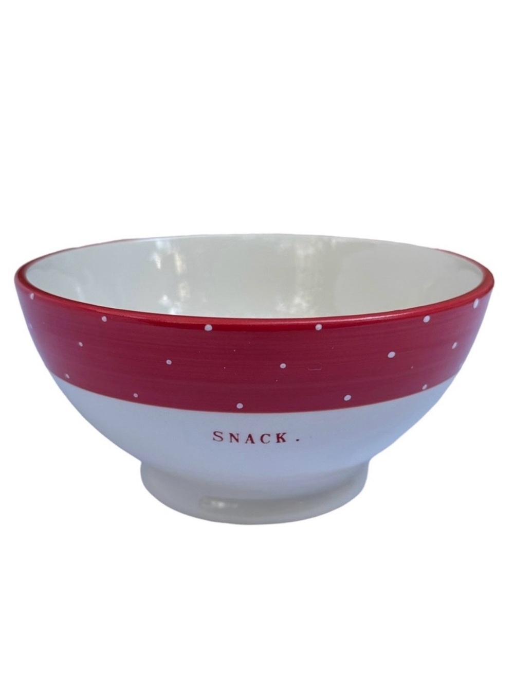 Rae Dunn SNACK Bowl Red White Polka Dot Christmas Valentine’s Day NWT 2017 OG
